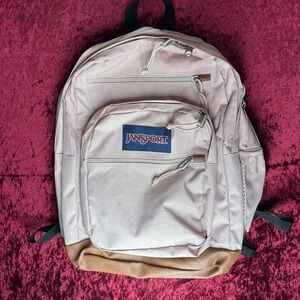 JanSport Cool Student Backpack Mens Light Pink Brown Adjustable Strap For Laptop